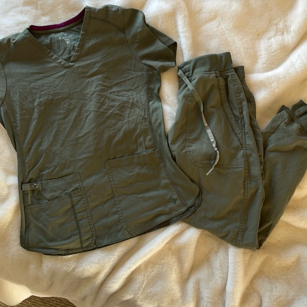 Set of army green medcouture scrubs